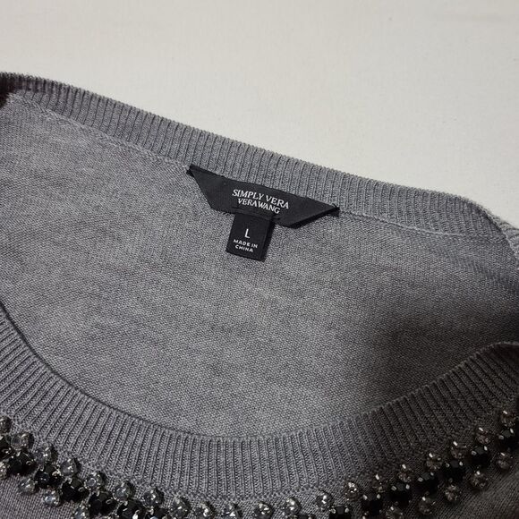 Simply Vera Vera Wang Jeweled Neckline Gray Blouse - Picture 8 of 10